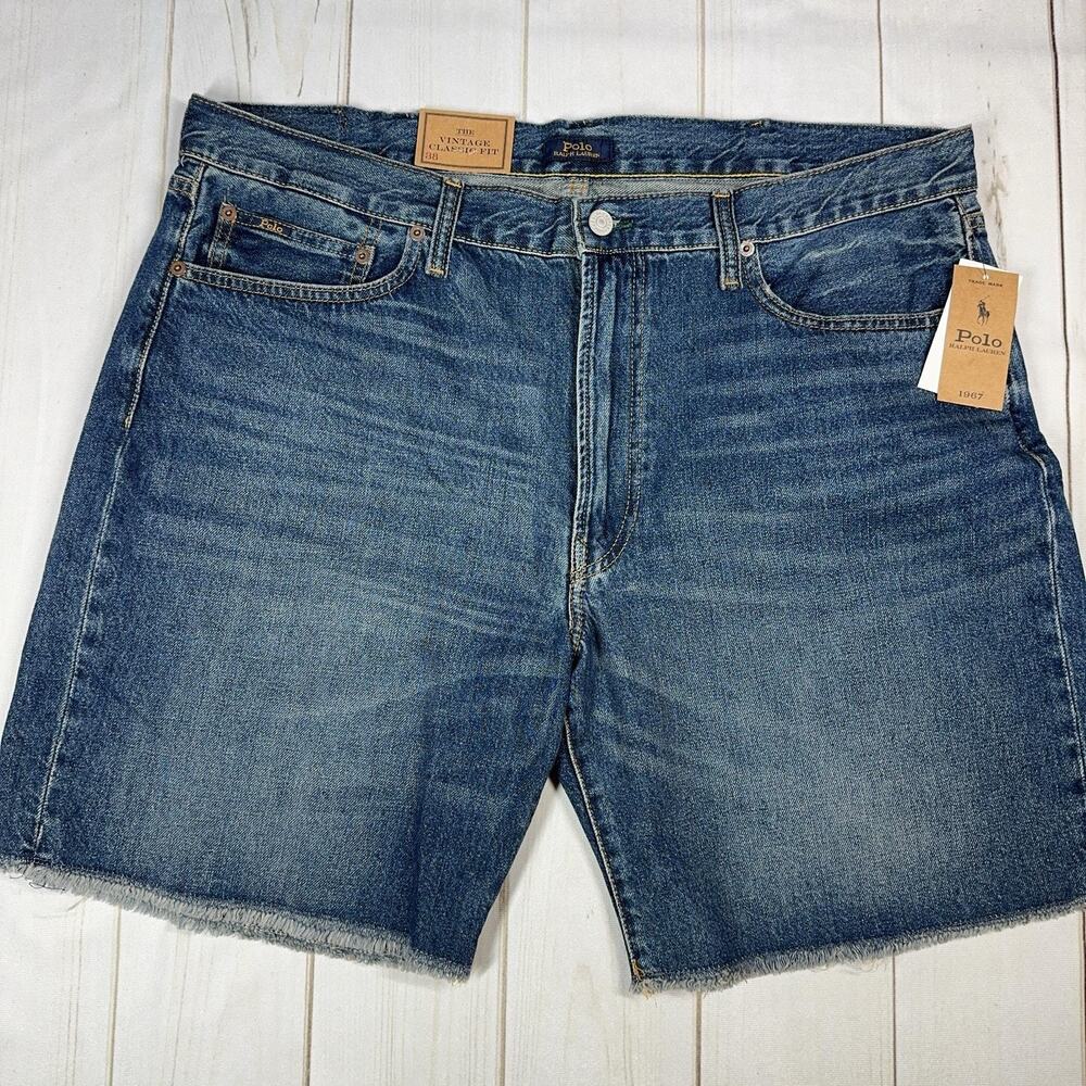 PRL Denim Shorts 38 Blue Vintage Classic Fit Raw Hem Polo Ralph Lauren